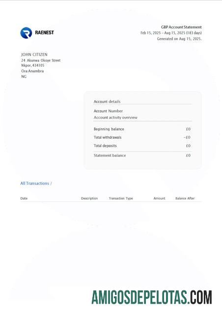 Extrato de conta da Nigéria Raenest para download, modelo Word e PDF